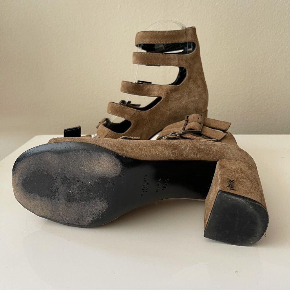 YSL Woman's Multi-strap heel Sandals Suede natural 6.5 - Picture 11 of 11